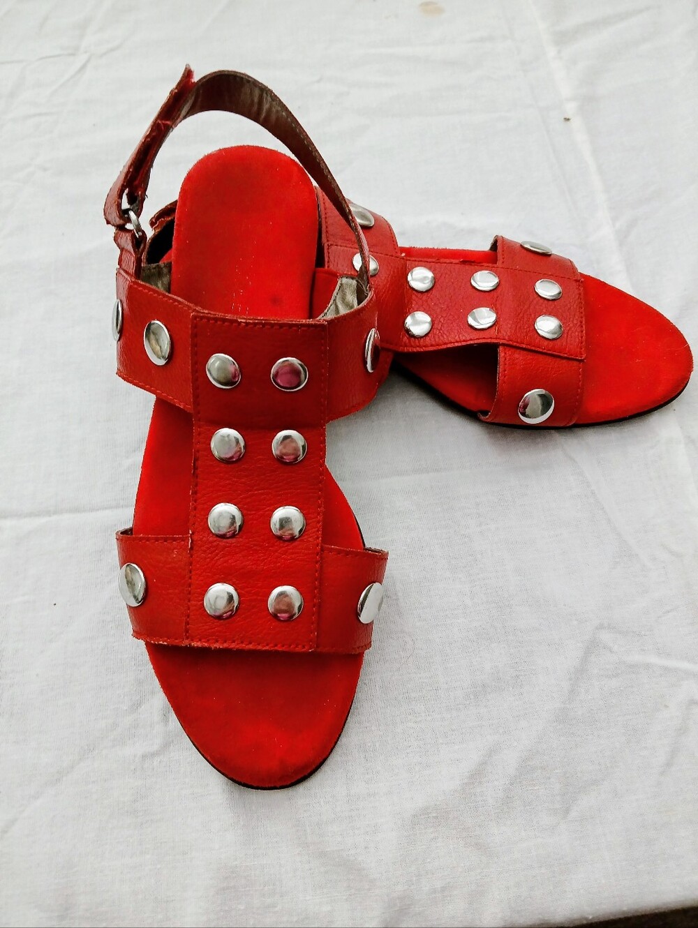 Red Aerosoles Sandals with Silver Button Design EUC Size 7 1/2